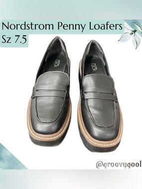 Nordstrom Black Lug Sole Penny Loafers 7.5 EUC